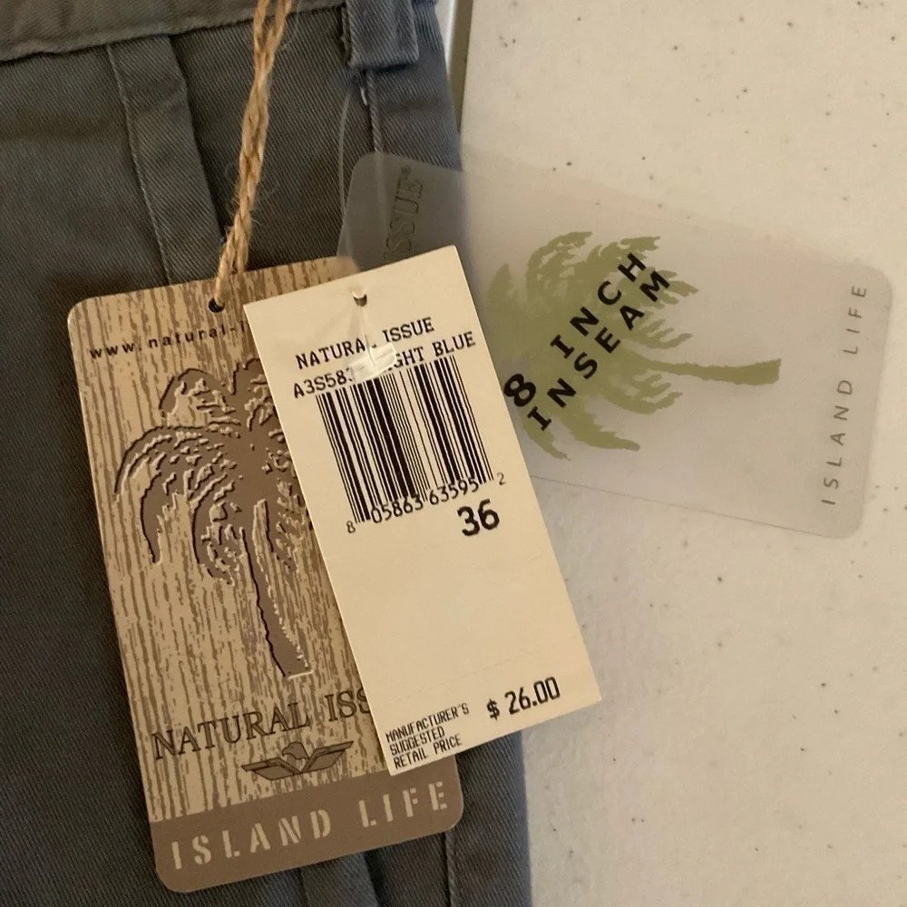 NWT Natural Issue Island Life Shorts Gray Pleated Cotton Men’s Size 36 Waist